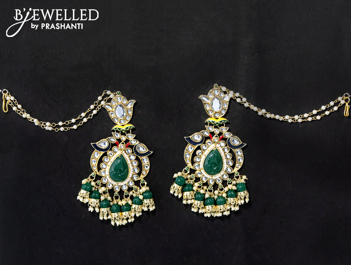 Dangler green earrings with hangings and pearl maatal