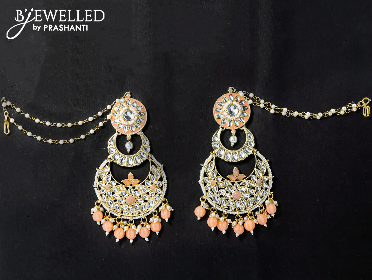 Dangler chandbali earrings peach with hangings and pearl maatal