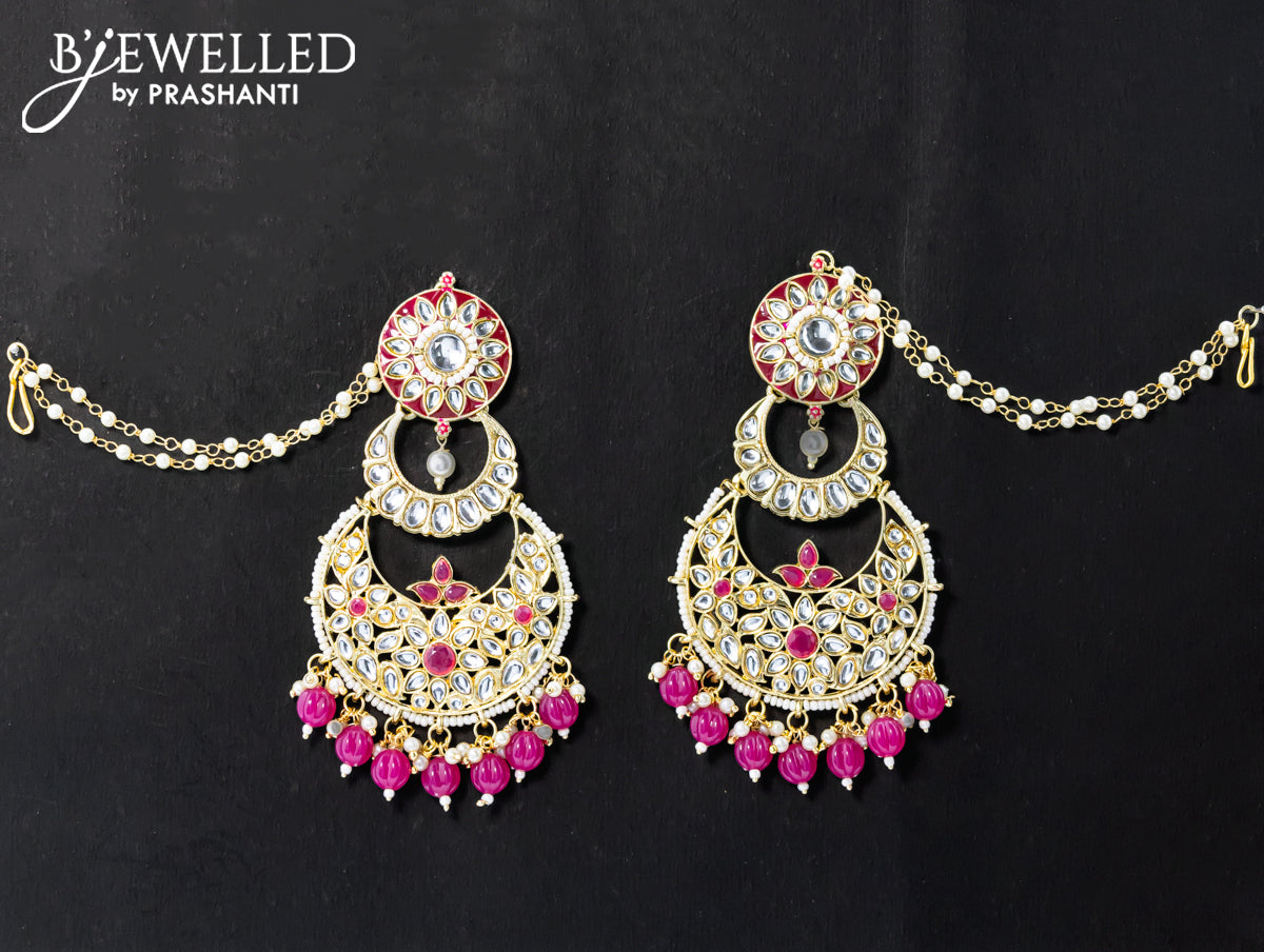 Dangler chandbali earrings pink with hangings and pearl maatal