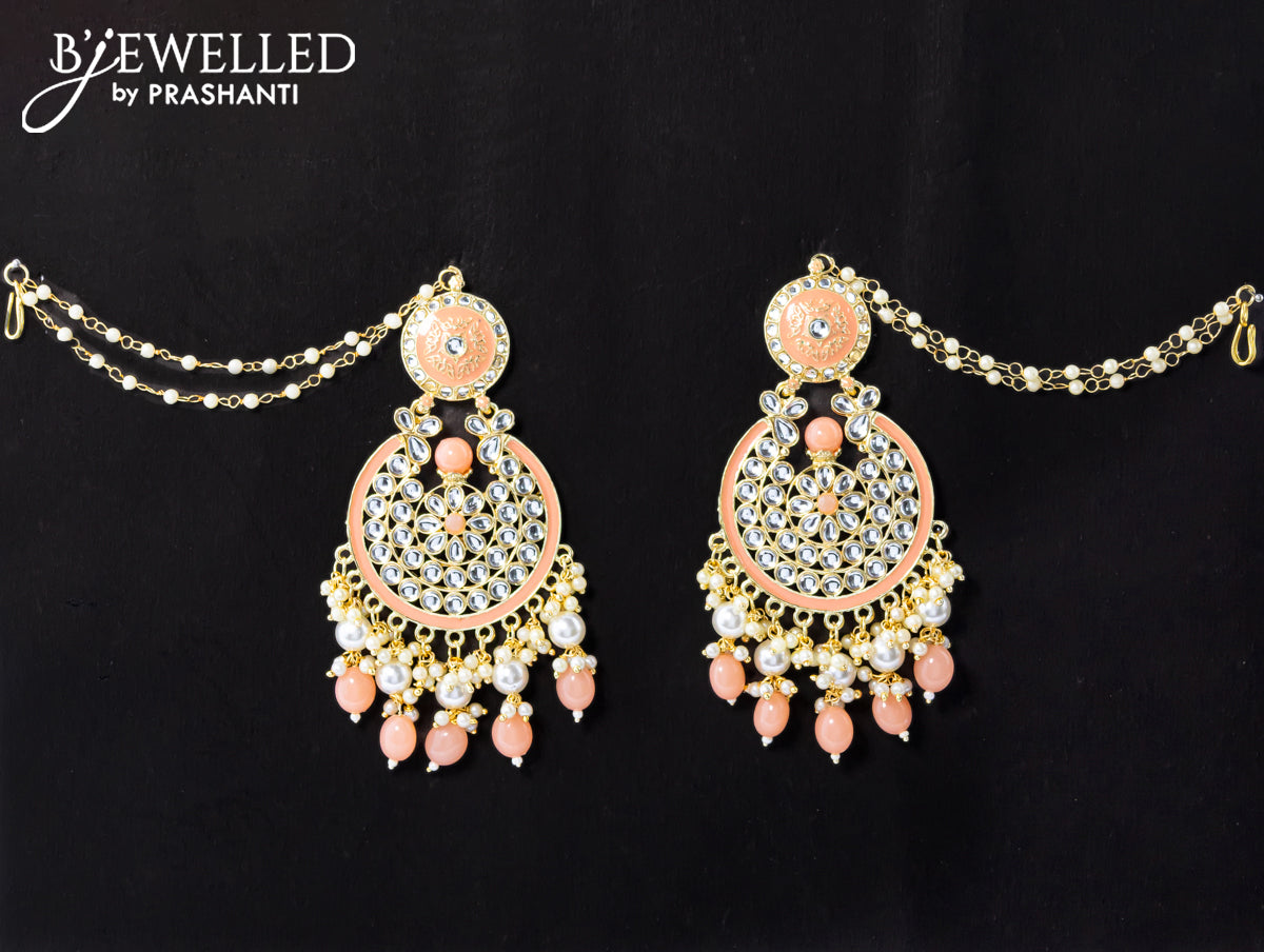 Dangler peach earrings with hangings and pearl maatal