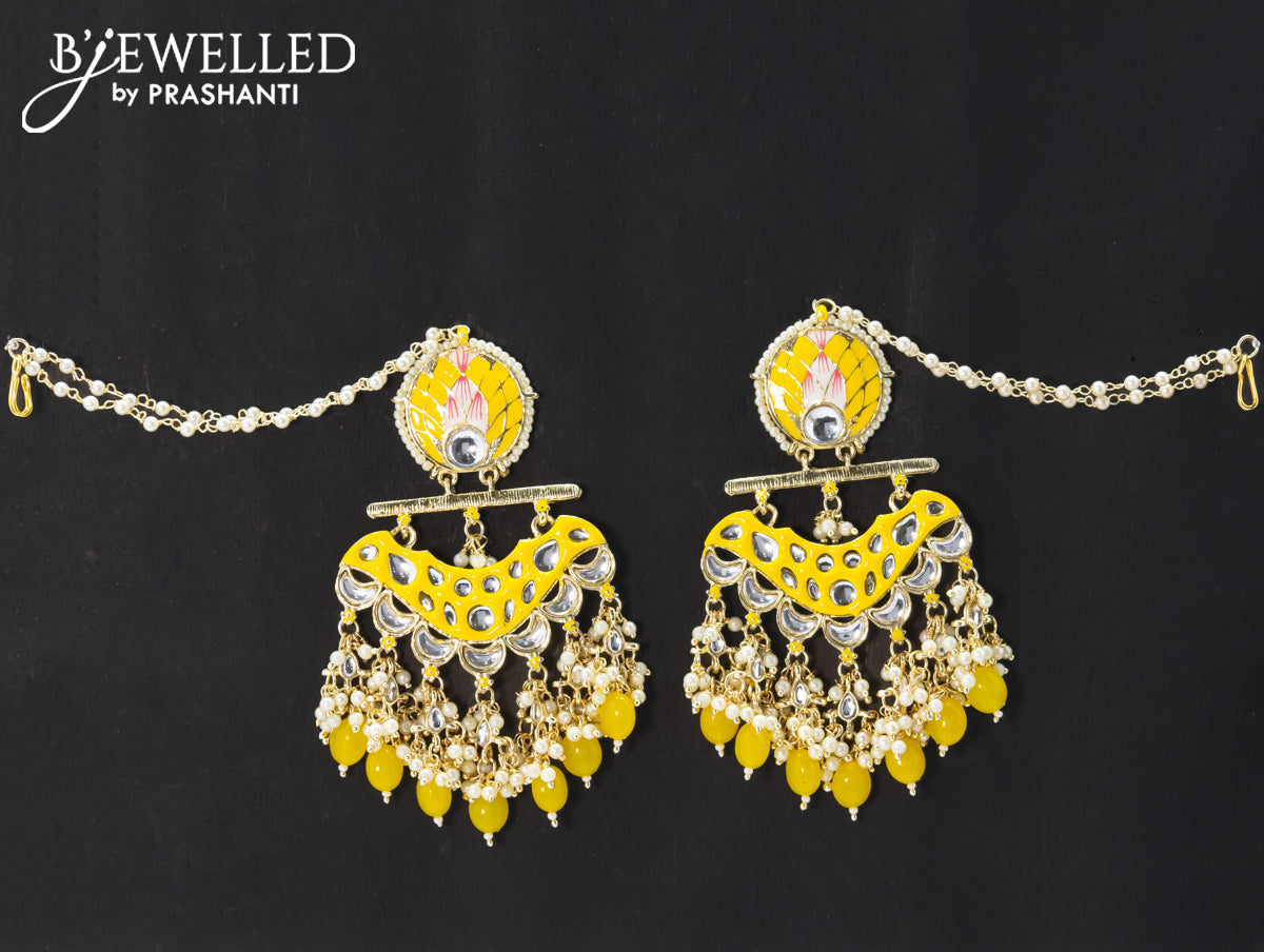 Dangler earrings yellow with hangings and pearl maatal