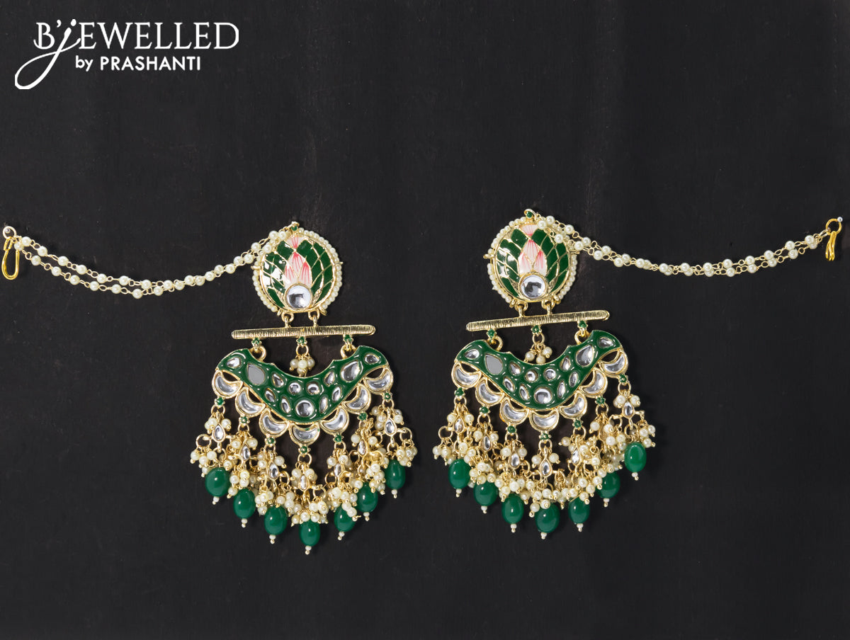 Dangler earrings green with hangings and pearl maatal