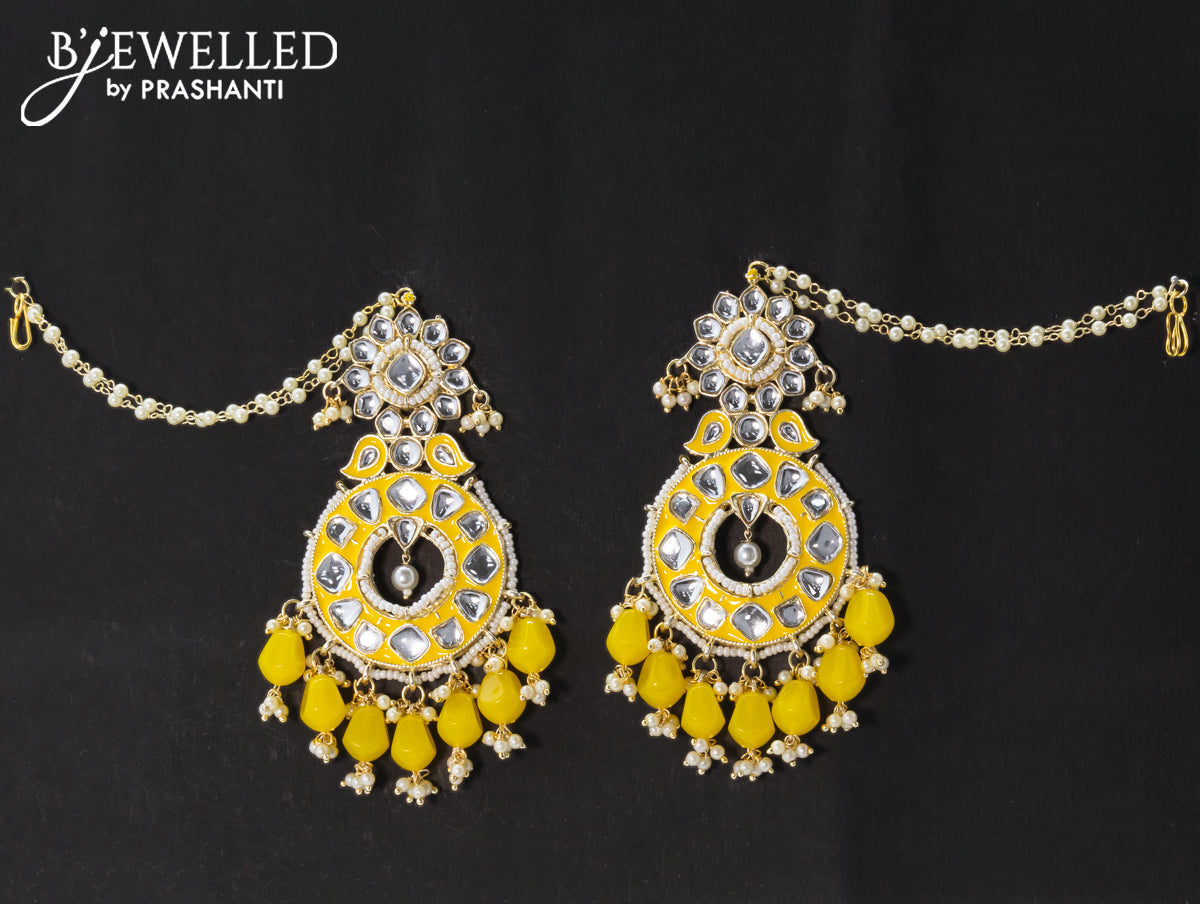 Dangler earrings yellow with hangings and pearl maatal