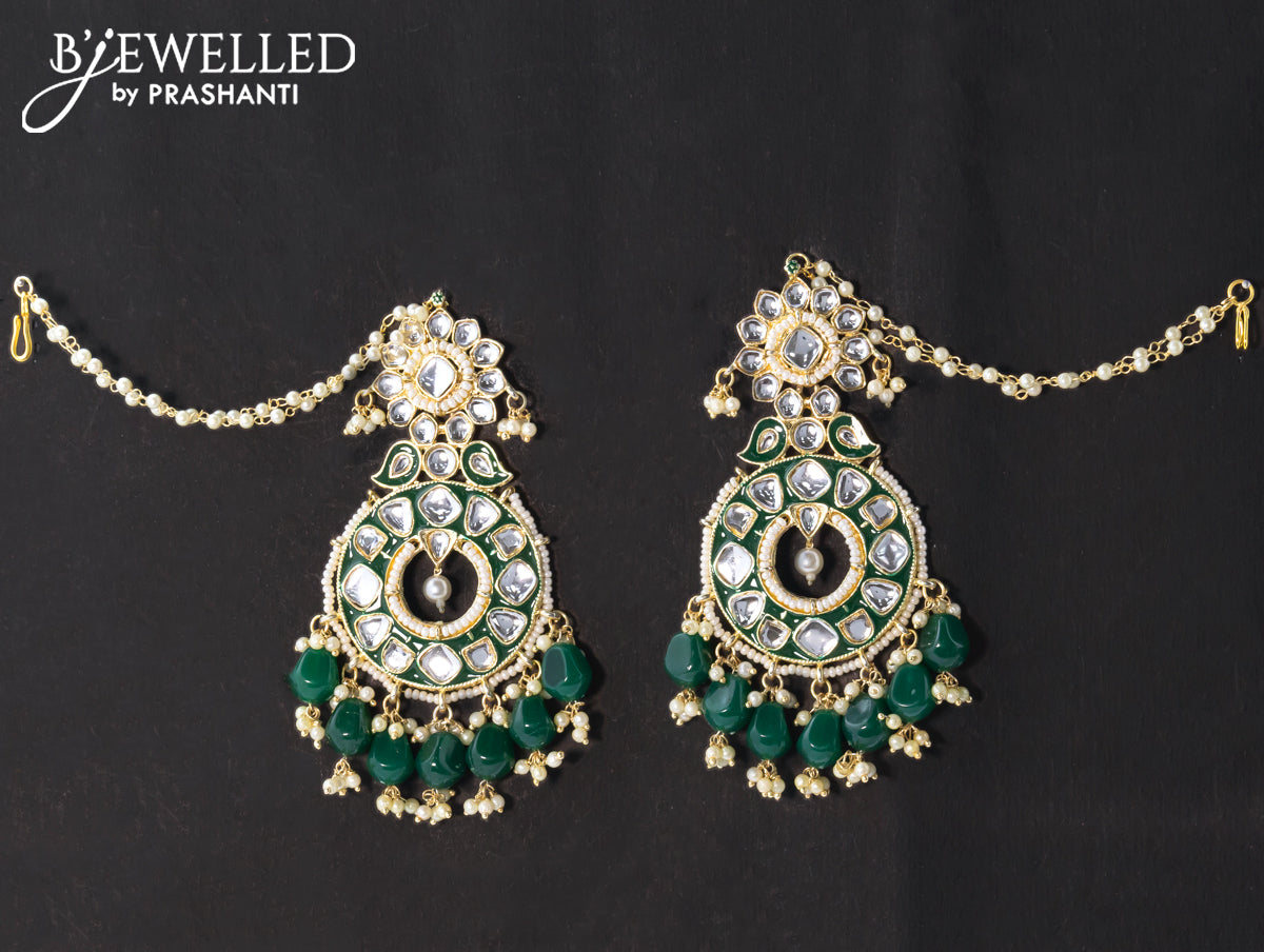 Dangler earrings green with hangings and pearl maatal