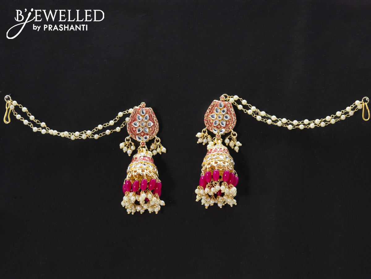 Dangler pink jhumka with hangings and pearl maatal