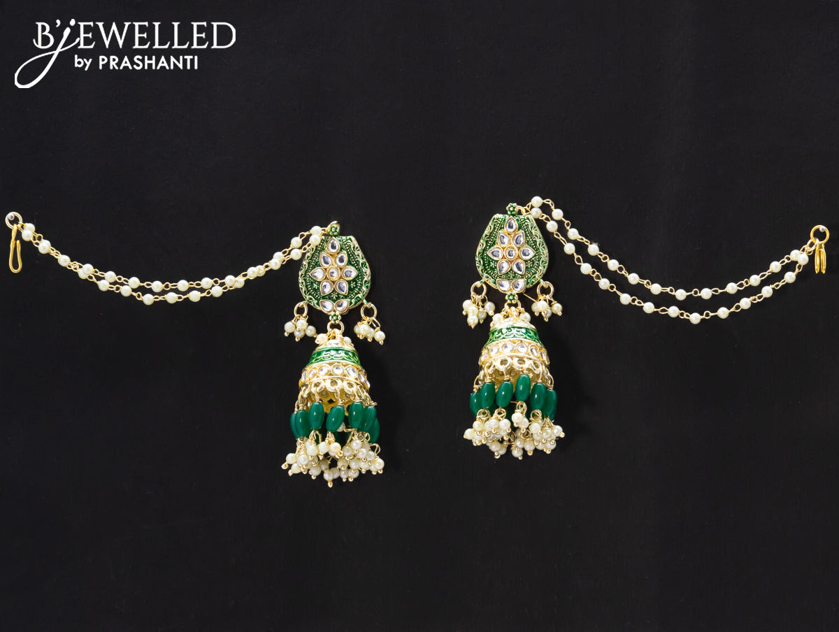 Dangler green jhumka with hangings and pearl maatal