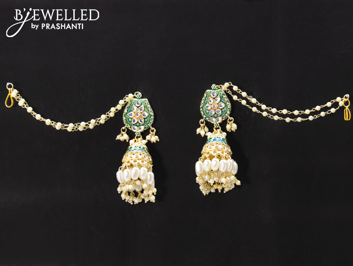 Dangler green jhumka with hangings and pearl maatal