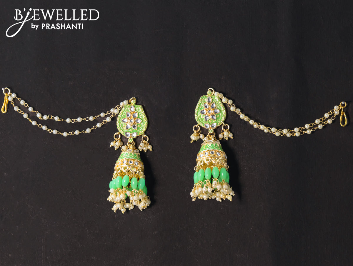 Dangler teal green jhumka with hangings and pearl maatal