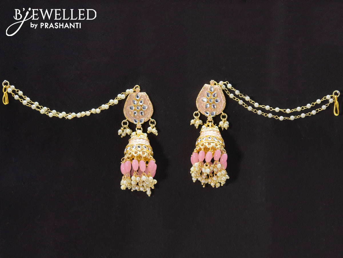 Dangler baby pink jhumka with hangings and pearl maatal