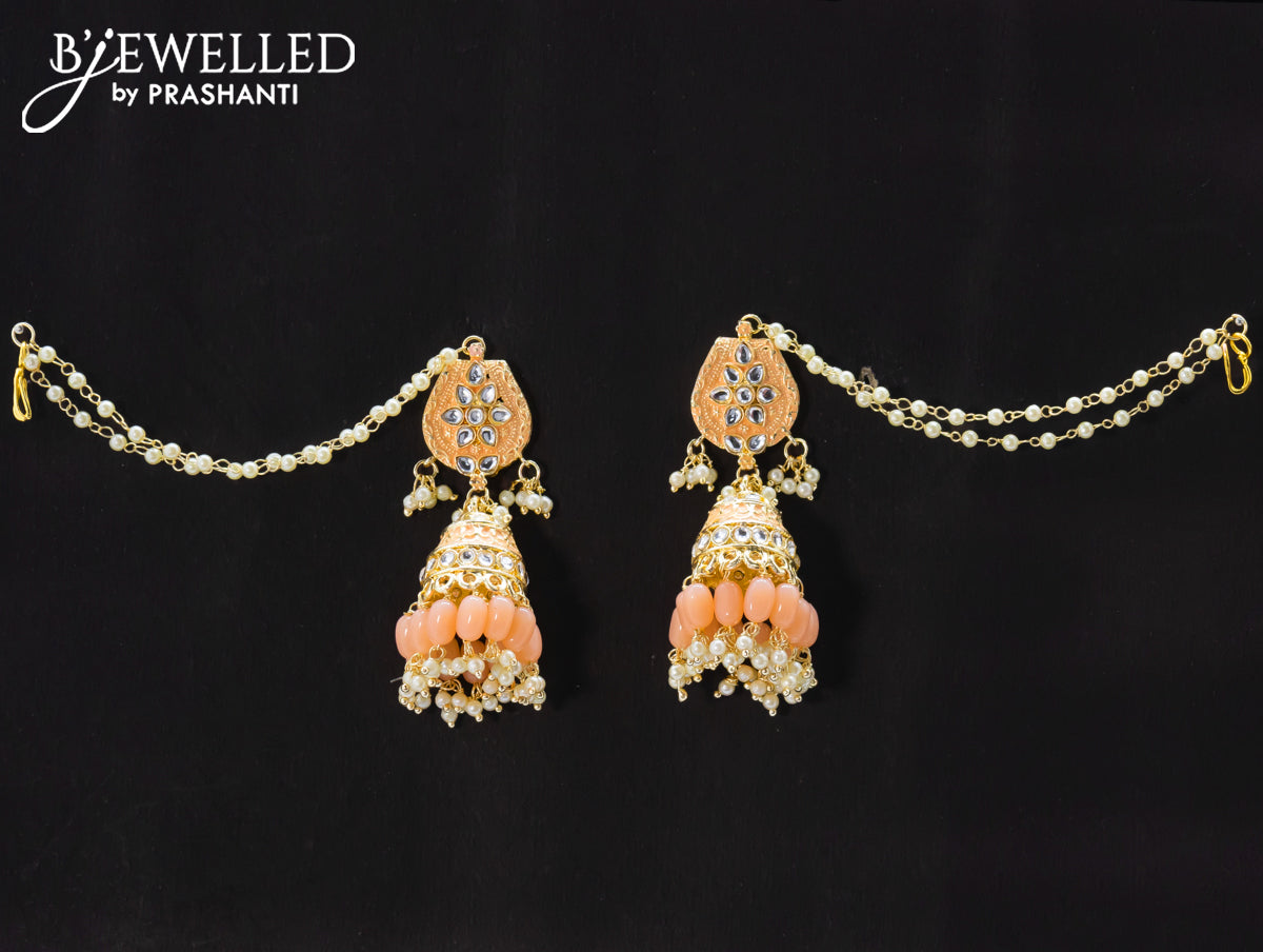 Dangler mild peach jhumka with hangings and pearl maatal