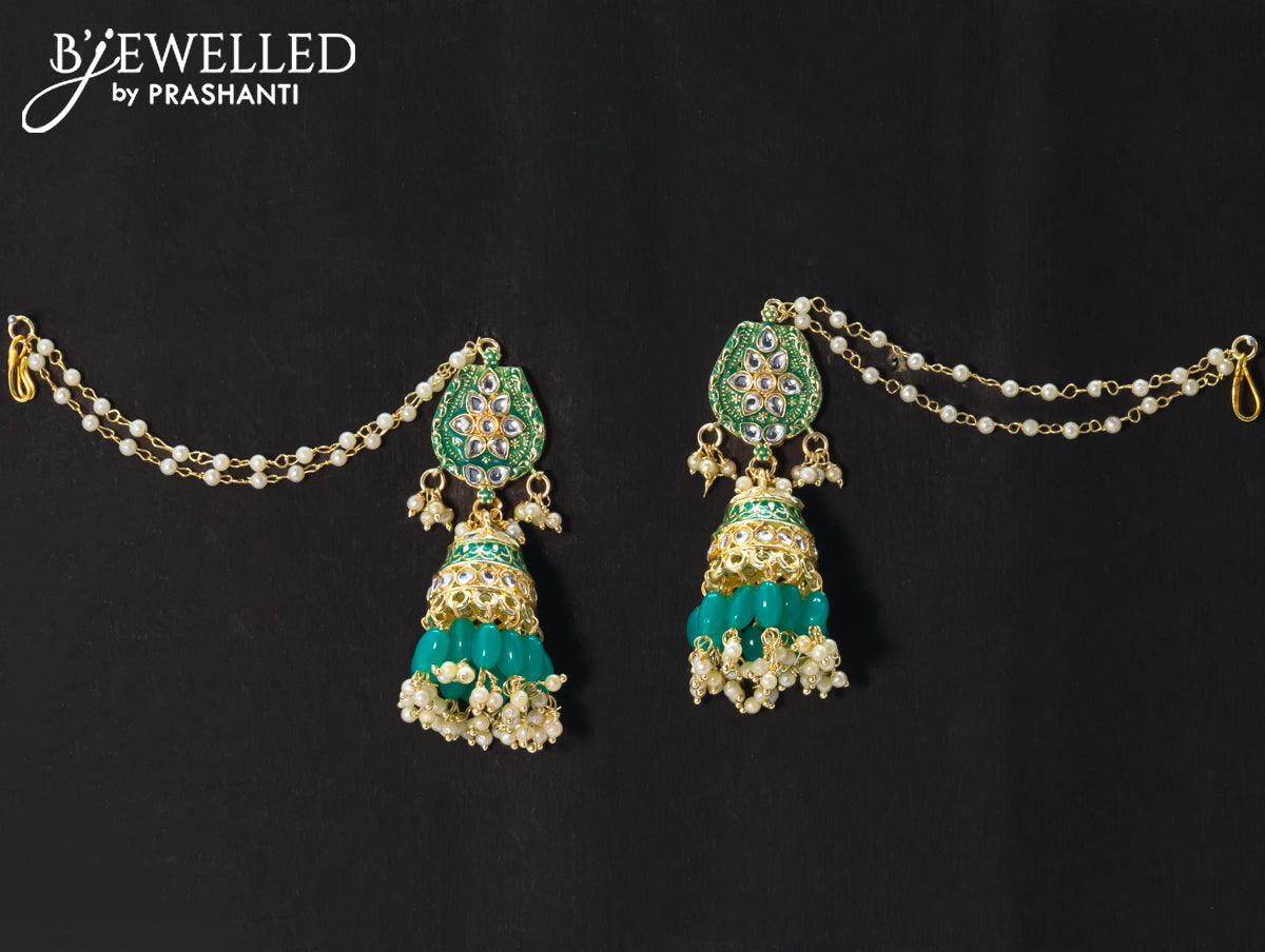 Dangler teal blue jhumka with hangings and pearl maatal