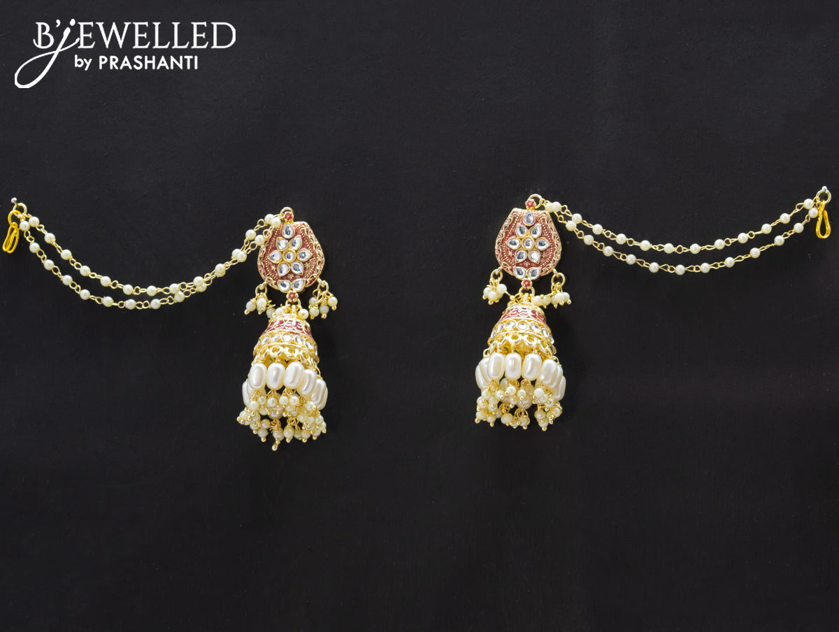 Dangler maroon jhumka with pearl hangings and pearl maatal