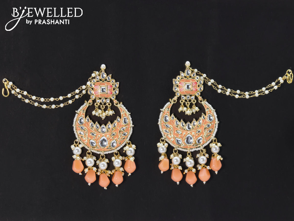 Dangler chandbali earrings mild peach with hangings and pearl maatal