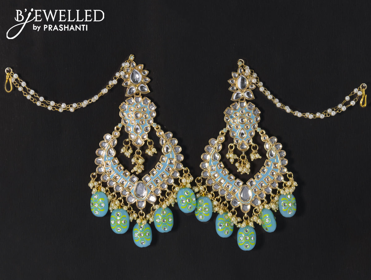 Dangler earrings light blue with hangings and pearl maatal