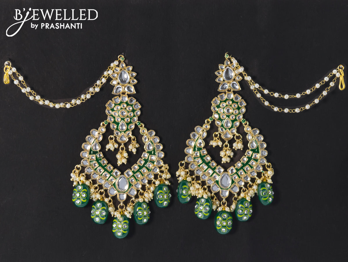 Dangler earrings green with hangings and pearl maatal