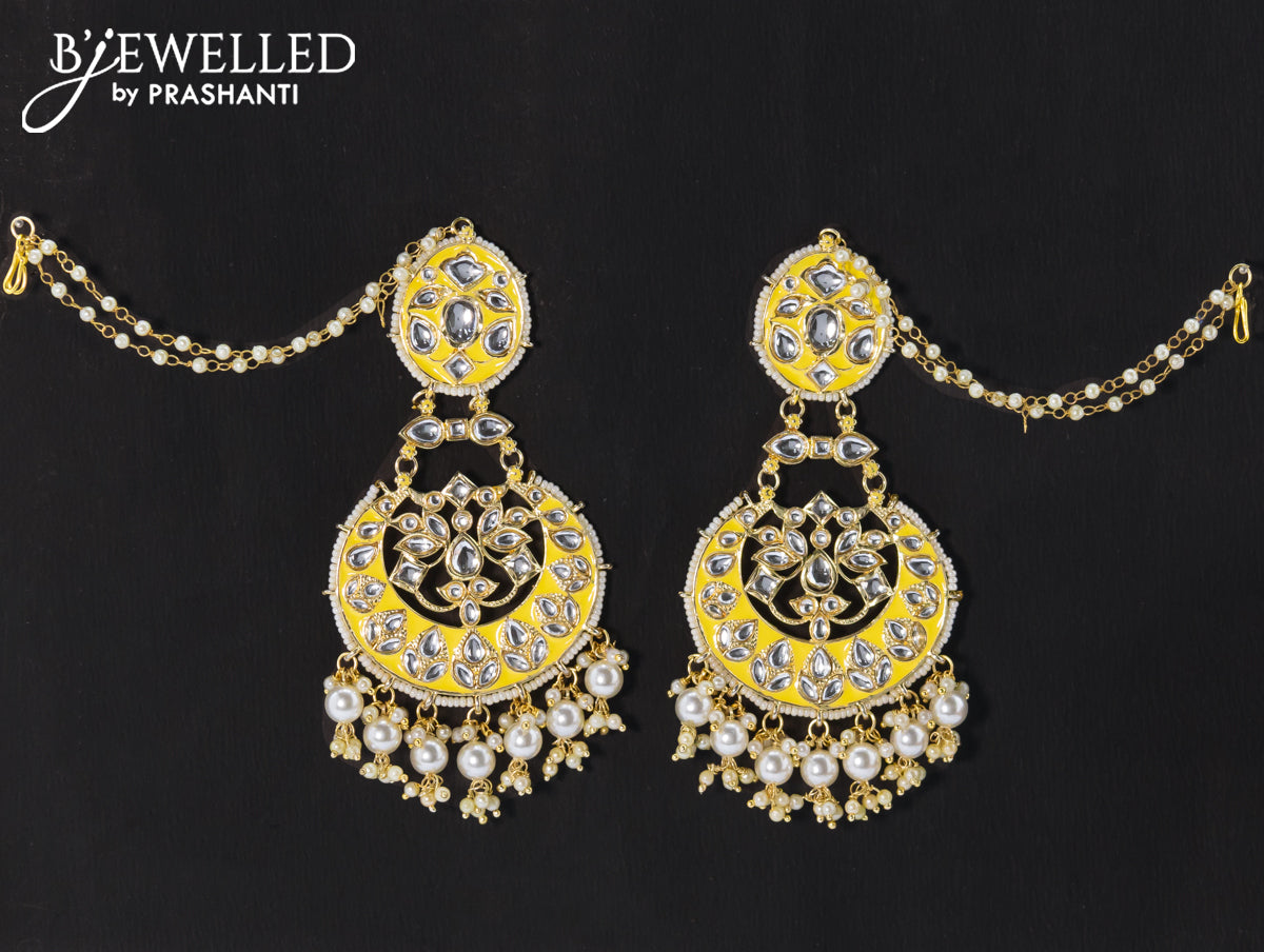 Dangler chandbali earrings cream with pearl hangings and pearl maatal