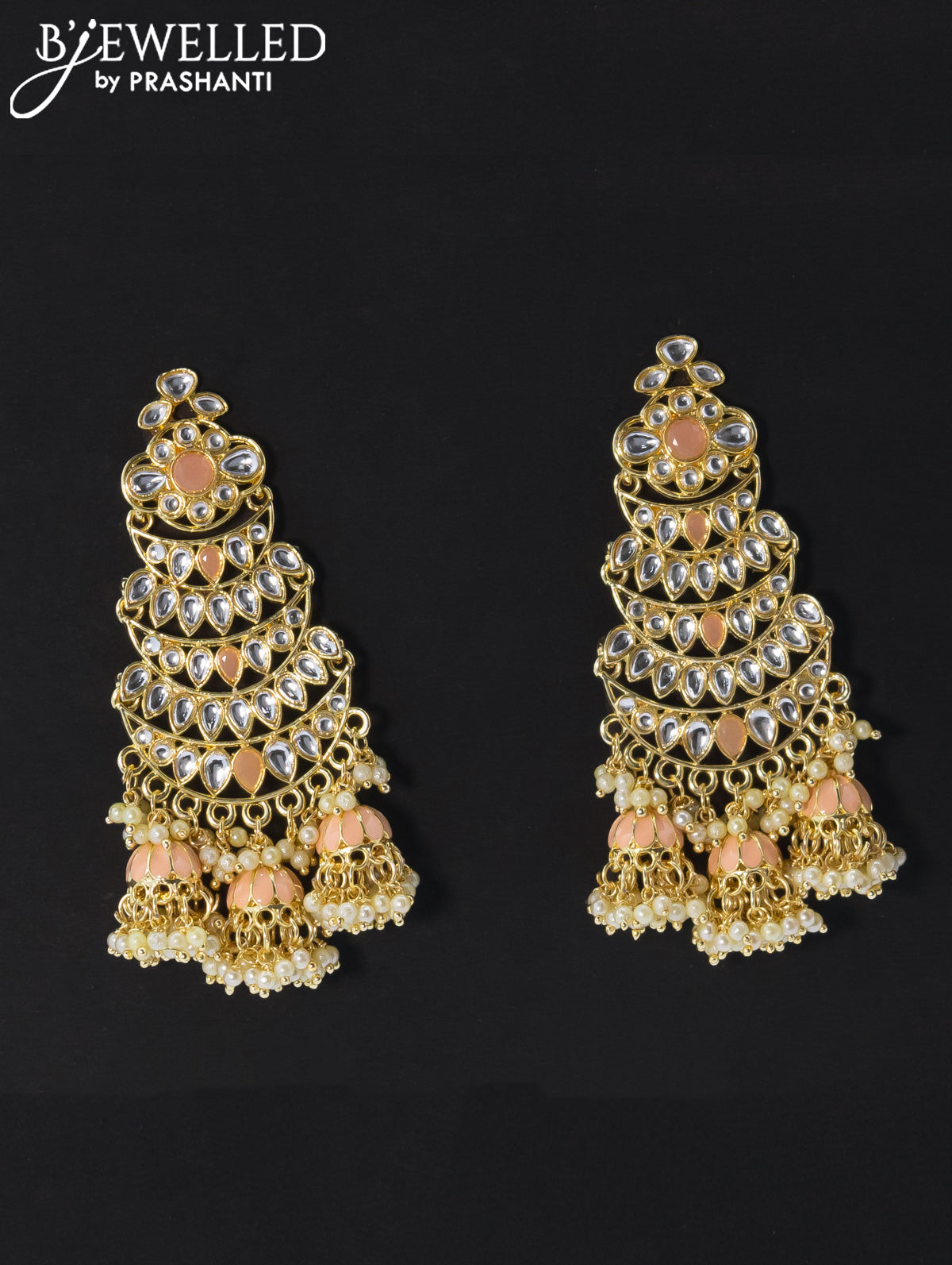 Dangler earrings mild peach and kundan stone with pearl maatal