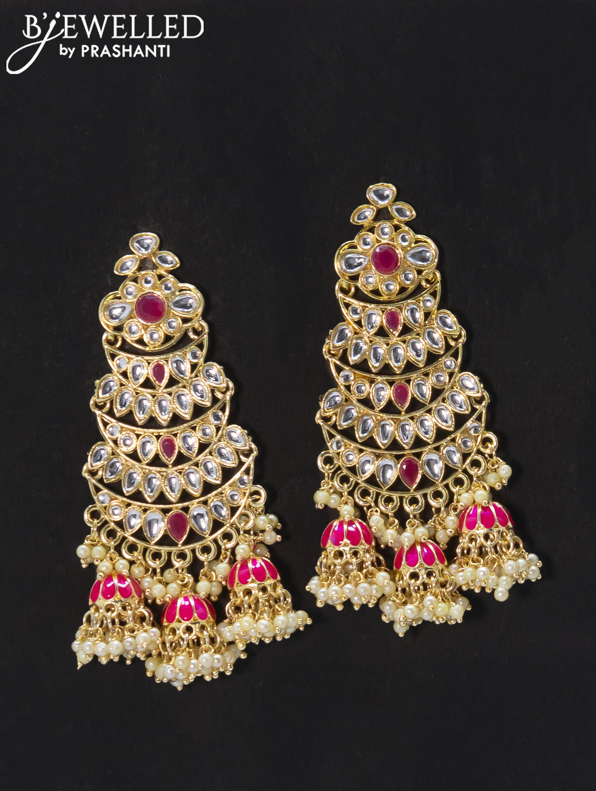 Dangler earrings pink and kundan stone with pearl maatal