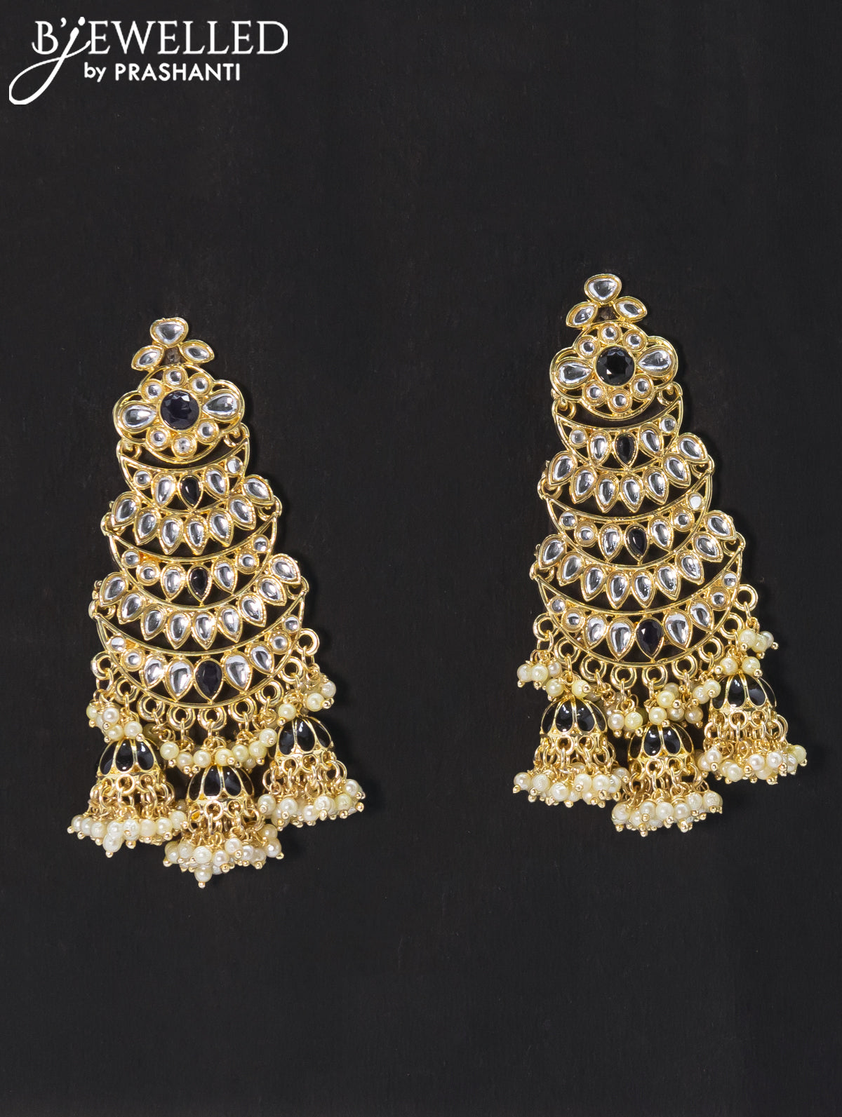 Dangler earrings black and kundan stone with pearl maatal