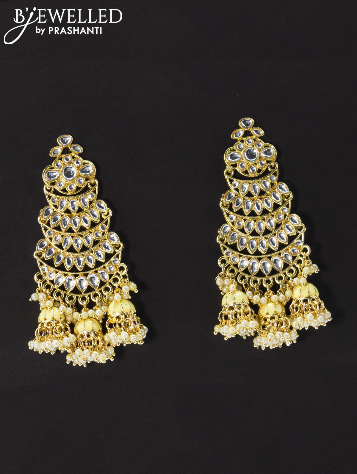 Dangler cream earrings with kundan stone and pearl maatal