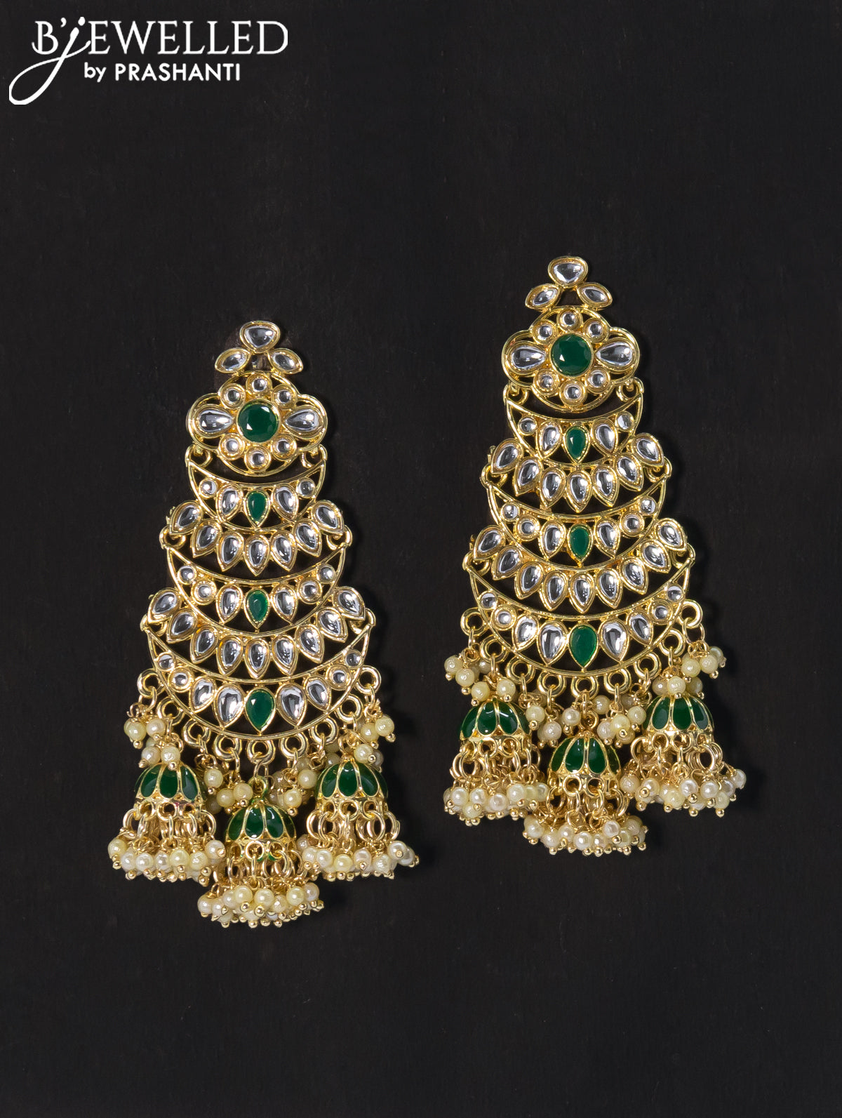 Dangler earrings green and kundan stone with pearl maatal