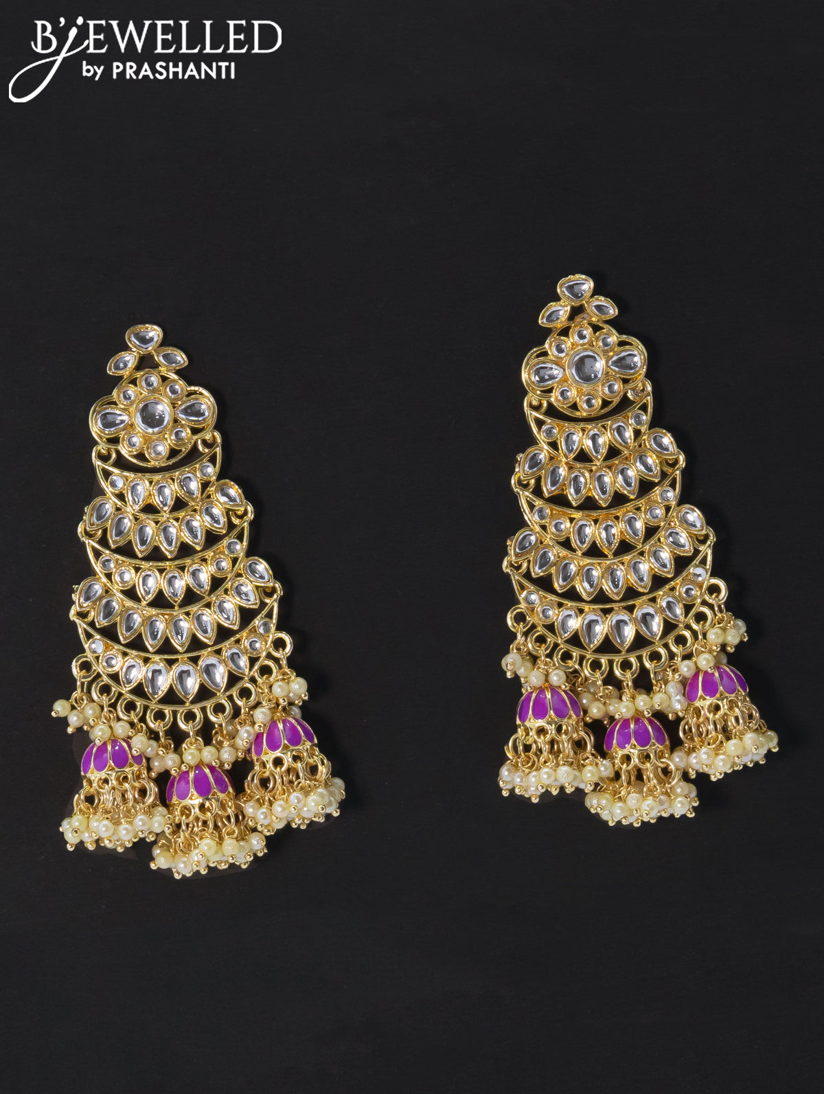 Dangler violet earrings with kundan stone and pearl maatal