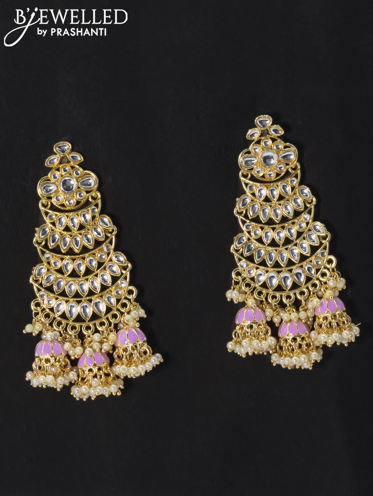 Dangler lavender earrings with kundan stone and pearl maatal