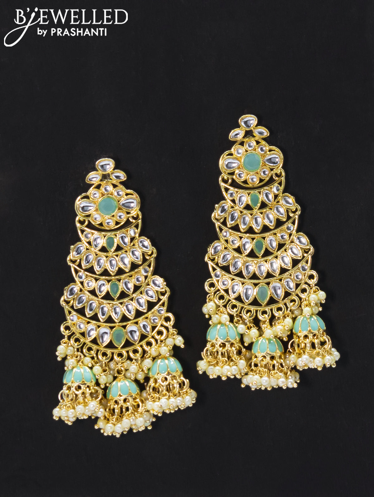 Dangler earrings light blue and kundan stone with pearl maatal