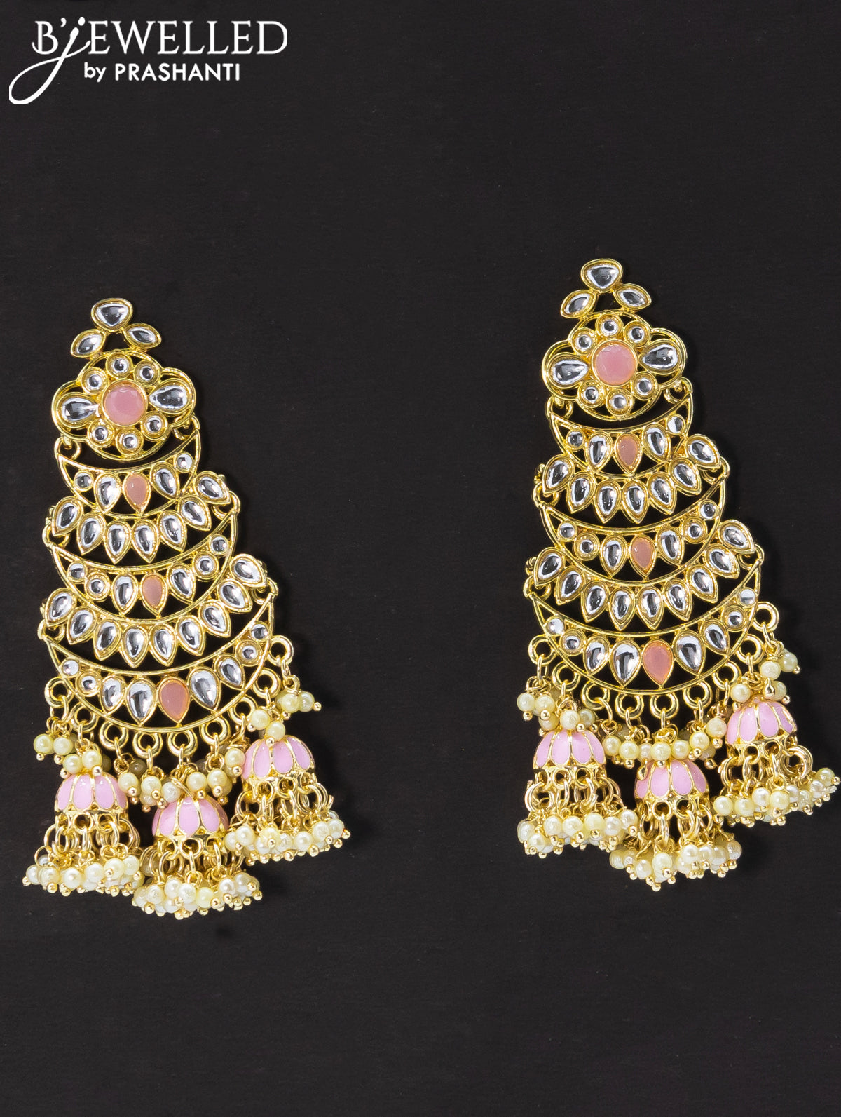 Dangler earrings baby pink and kundan stone with pearl maatal