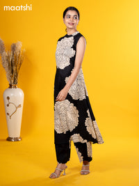 Cotton co-ord set black and cream with allover floral prints & sleeve attached and palazzo pant