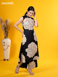 Cotton co-ord set black and cream with allover floral prints & sleeve attached and palazzo pant