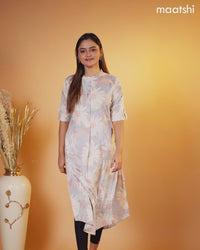 Rayon kurti pastel grey with allover floral prints & simple neck pattern without pant