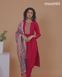 Cotton salwar suit pink with self emboss & embroidery mirror work neck pattern and straight cut pant & banarasi dupatta