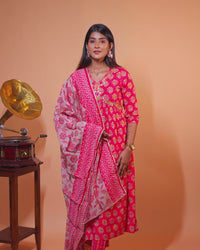 Modal readymade party salwar suit pink with allover prints & alia cut zardosi work neck pattern and straight cut pant & chiffon dupatta