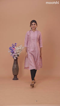 Chanderi readymade kurti pastel pink with allover french knot beaded/ work neck pattern without pant