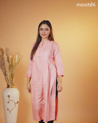 Rayon kurti peach shade with embroidery work & simple neck pattern without pant