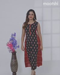 Cotton anarkali kurti black and with ikat butta prints without pant