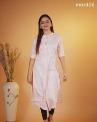 Rayon kurti off white and pastel pink with allover prints & simple neck pattern without pant