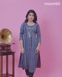 Chiffon kurti grey with tie and dye prints & sequin work neck pattern and without pant