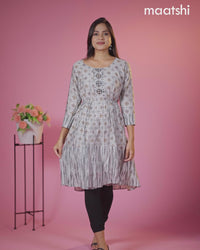 Modal readymade umbrella short kurti grey with allover prints & beaded work neck pattern without pant