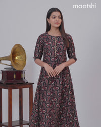 Rayon A -line kurti black with allover prints and without pant