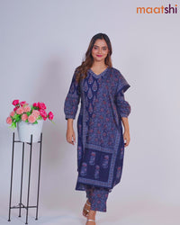 Cotton readymade salwar suit navy blue and maroon shade with allover prints & embroidery sequin v neck pattern and straight cut pant & dupatta