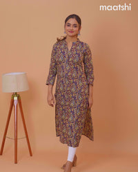 Cotton readymade kurti deep maroon with kalamkari prints & simple neck pattern without bottom