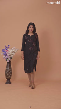 Chanderi readymade kurti black with allover mirror & embroidery work without pant