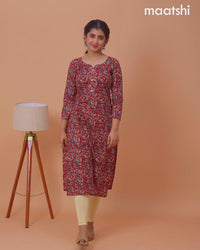 Cotton readymade kurti maroon with kalamkari prints & simple neck pattern without bottom