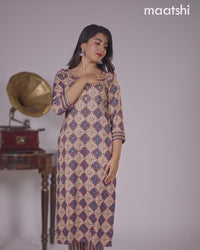 Cotton kurti maroon shade and beige with allover prints & embroidery miirror work neck pattern and straight cut pant