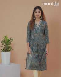 Cotton readymade kurti green shade and multi colour with allover prints & embroidery mirror work neck v pattern without pant