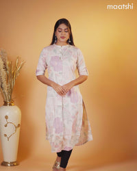 Rayon kurti off white with allover leaf prints & simple neck pattern without pant