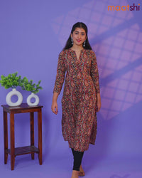 Cotton readymade kurti cream and black maroon with allover kalamkari prints & simple neck pattern without bottom