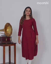 Rayon A-line kurti maroon and with beaded embroidery work neck pattern and without pant